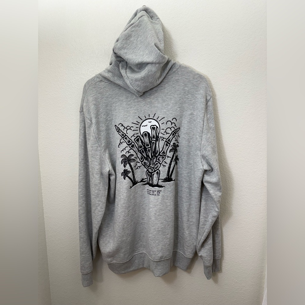 Reef Mens Fleece Pullover Hoodie Gray Large - Picture 2 of 7